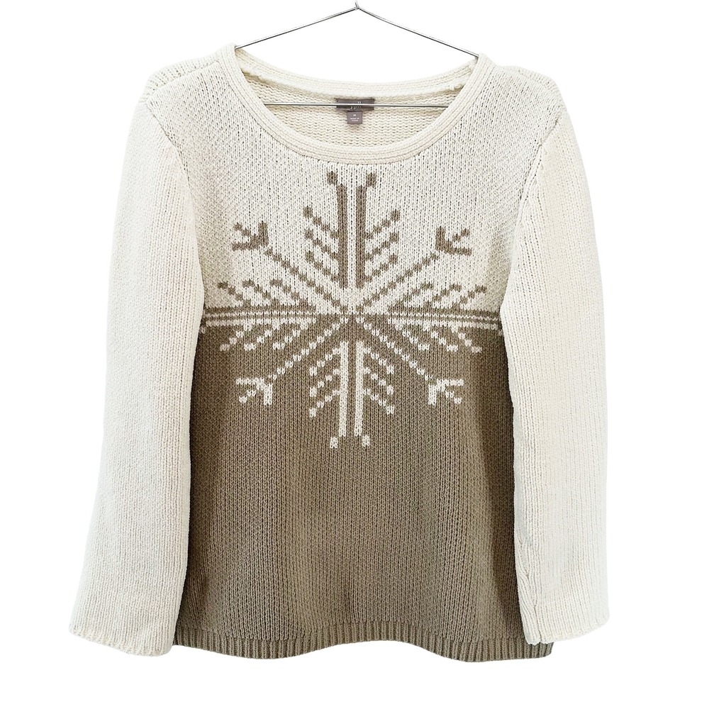 J. JILL Chenille Snowflake Sweater • Medium • brown cream • Holiday cozy Winter‎